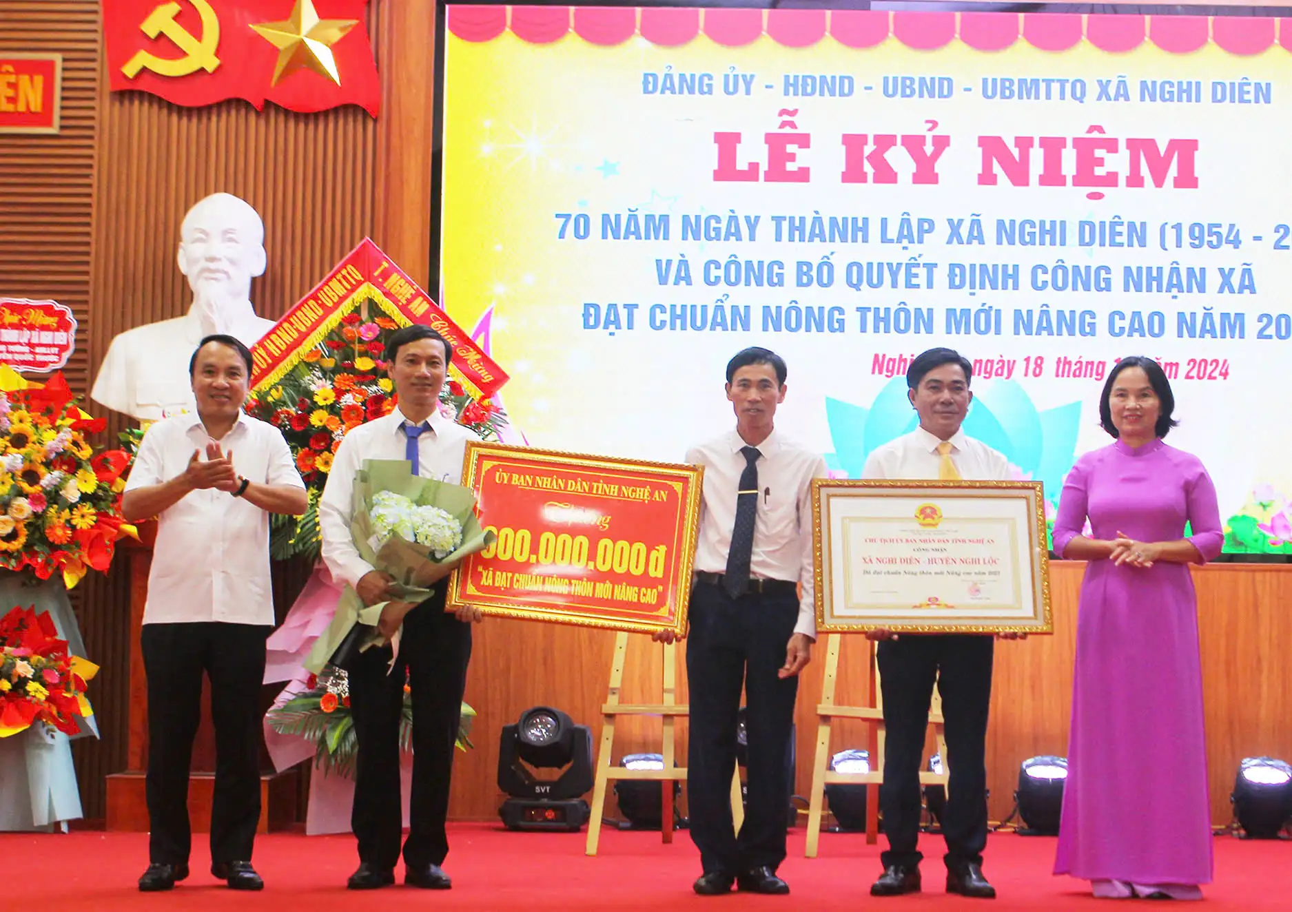 Xã Nghi Diên (huyện Nghi Lộc) kỷ niệm 70 năm thành lập và đón Bằng công nhận xã đạt chuẩn nông thôn mới nâng cao