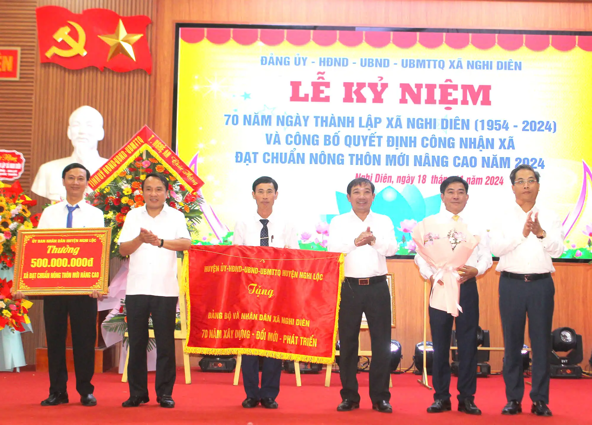 Xã Nghi Diên (huyện Nghi Lộc) kỷ niệm 70 năm thành lập và đón Bằng công nhận xã đạt chuẩn nông thôn mới nâng cao