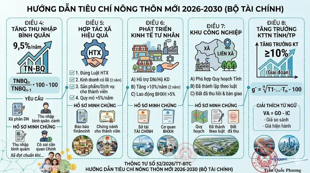 infographic: hướng dẫn các tiêu chí về xây dựng nông thôn mới giai đoạn 2026 – 2030 của Bộ Tài chính