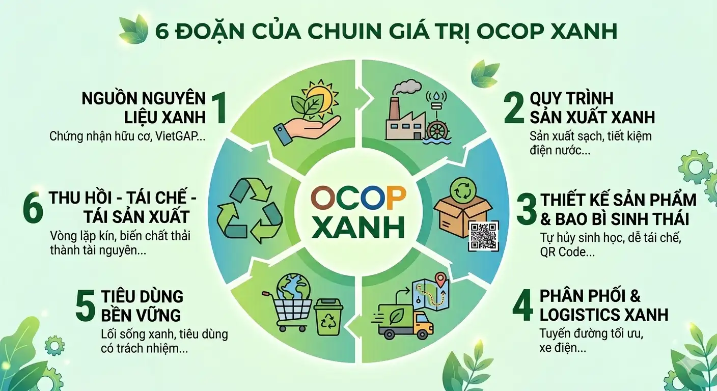 Infographic: Hướng dẫn giải pháp thúc đẩy sản phẩm OCOP xanh, thân thiện môi trường, tiết kiệm tài nguyên theo hướng kinh tế tuần hoàn