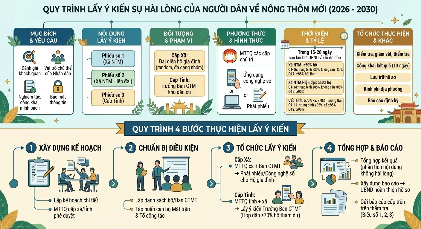 Infographic: Lấy ý kiến sự hài lòng của người dân về kết quả xây dựng nông thôn mới giai đoạn 2026 – 2030