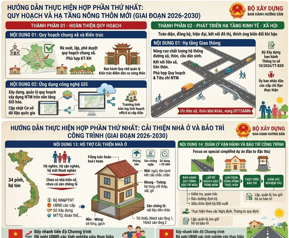 infographic: Hướng dẫn một số nội dung triển khai thực hiện Hợp phần thứ nhất Chương trình mục tiêu quốc gia thuộc thẩm quyền của Bộ Xây dựng