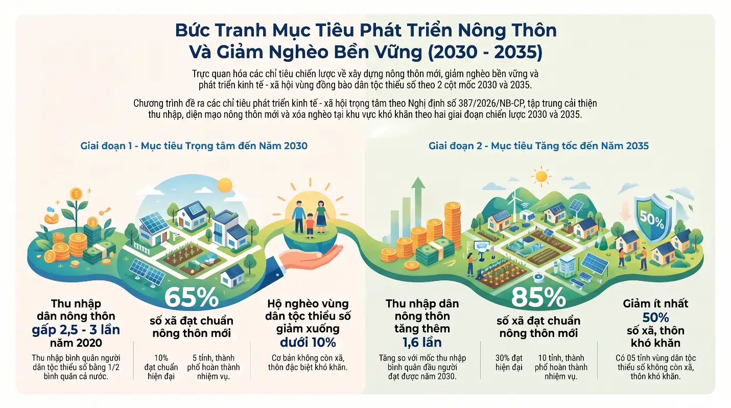 infographic: mục tiêu, chỉ tiêu phát triển nông thôn và giảm nghèo bền vững của cả nước giai đoạn 2026-2035